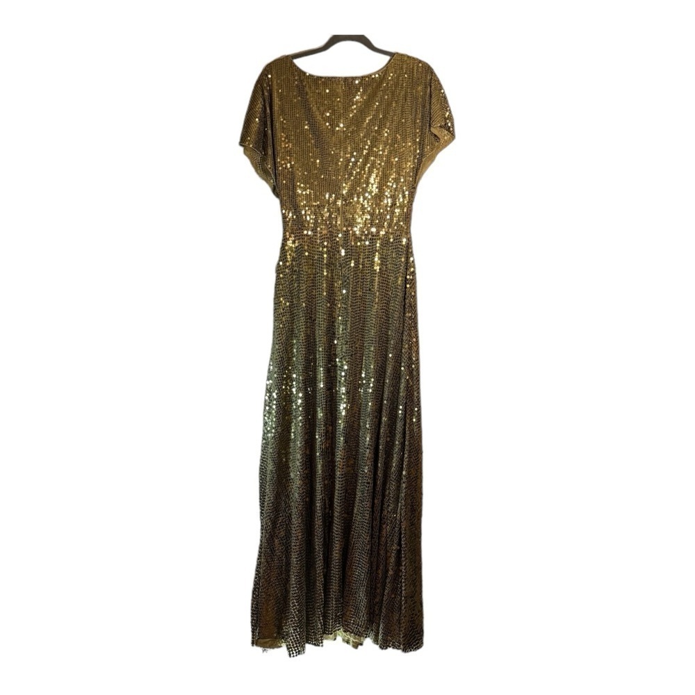 Mac Duggal Sequined Butterfly Sleeve Wrap Over A Line Gown in Olive NWT - Picture 7 of 8